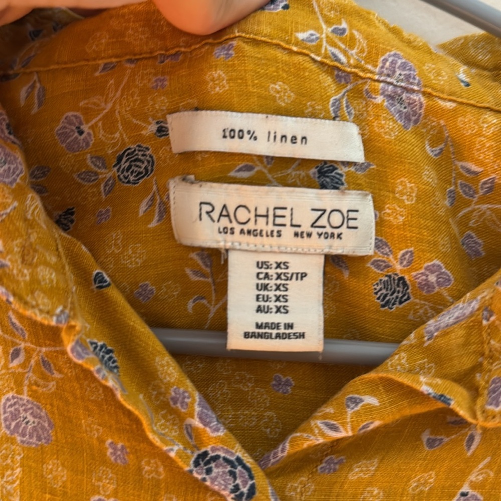 Rachel Zoe Mustard Floral Linen Shirt - Picture 2 of 3